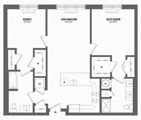 Floor plan for 2 beds, 2 baths, 1113 sqft